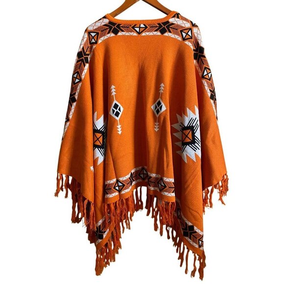 Lucchese Lightweight Alpaca Cape Peruvian Poncho Taos Collegiate Orange One Size - Picture 2 of 7